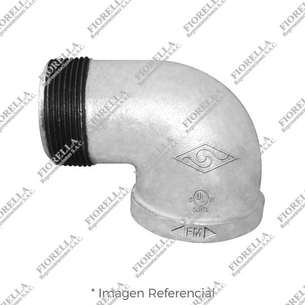 CODO TIPO CALLE/STREET/CACHIMBO (ELBOW STREET) REFORZADO FIERRO MALEABLE GALVANIZADO A197 X 90 CLASE 150 ROSCA NPT (B1.20.1) CERTIFICACION UL/FM MOD. 92 MECH (JINAN MEIDE)