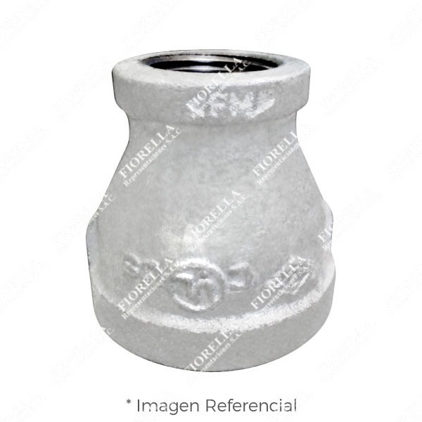 REDUCCION CAMPANA (REDUCING COUPLING) REFORZADO FIERRO MALEABLE GALVANIZADO A197 CLASE 150 ROSCA NPT (B1.20.1) CERTIFICADO UL/FM MOD. 240 MECH (JINAN MEIDE)