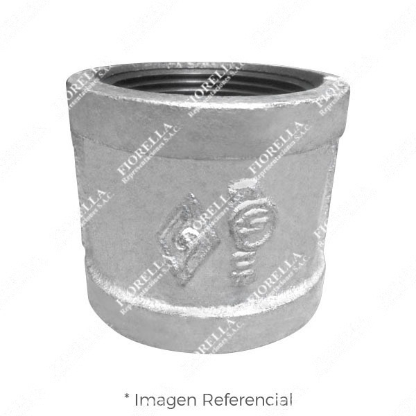 UNION SIMPLE O COPLA (COUPLING) REFORZADO FIERRO MALEABLE GALVANIZADO A197 CLASE 150 ROSCA NPT (B1.20.1) CERTIFICACION UL/FM MOD. 220 MECH (JINAN MEIDE)