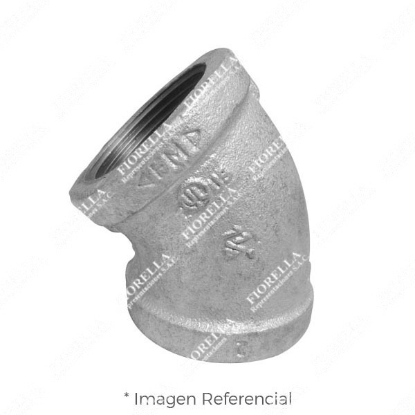 CODO (ELBOW) REFORZADO FIERRO MALEABLE GALVANIZADO A197 X 45 CLASE 150 ROSCA NPT (B1.20.1) CERTIFICACION UL/FM CIFUNSA
