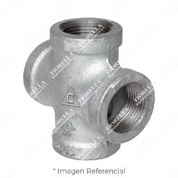 CRUZ ESTANDAR (CROSS EQUAL) CON REFUERZO FIERRO MALEABLE GALVANIZADO A197 CLASE 150 ROSCA NPT (B1.20.1) CERTIFICACION UL/FM CIFUNSA
