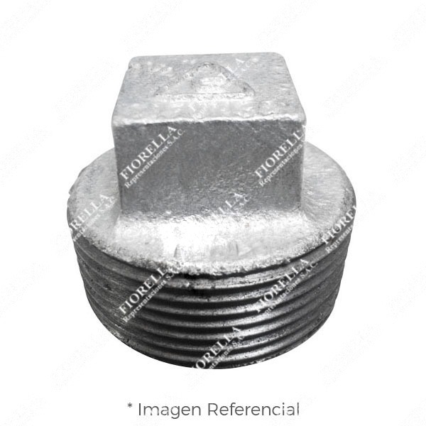 TAPON MACHO CABEZA CUADRADA (CORED PLUG) FIERRO MALEABLE GALVANIZADO A197 CLASE 150/300 ROSCA NPT (B1.20.1) CERTIFICACION UL/FM CIFUNSA