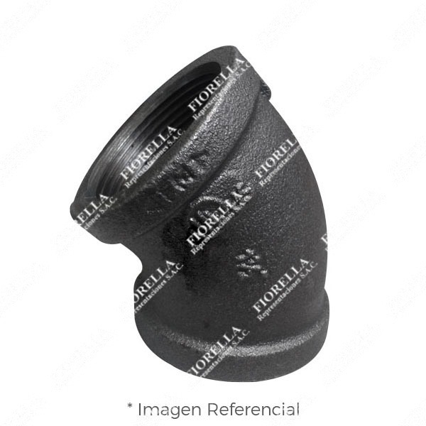 CODO (ELBOW) REFORZADO FIERRO MALEABLE NEGRO A197 X 45 CLASE 150 ROSCA NPT (B1.20.1) CERTIFICACION UL/FM CIFUNSA