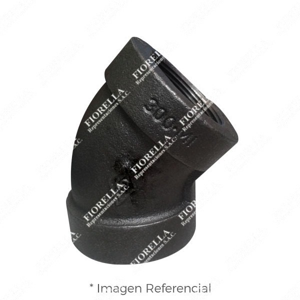 CODO (ELBOW) REFORZADO FIERRO MALEABLE NEGRO A197 X 45 CLASE 300 ROSCA NPT (B1.20.1) MOD. 120 MECH (JINAN MEIDE)