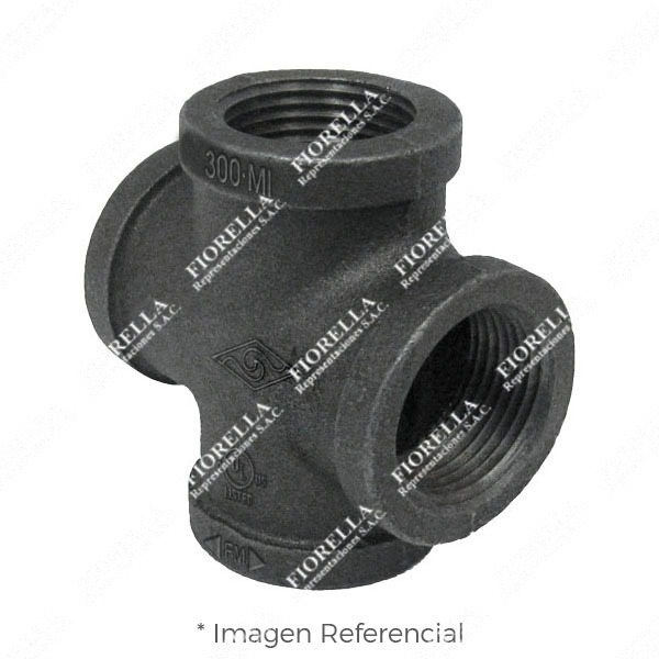 CRUZ ESTANDAR (CROSS EQUAL) CON REFUERZO FIERRO MALEABLE NEGRO A197 CLASE 300 ROSCA NPT (B1.20.1) MOD. 180 MECH (JINAN MEIDE)