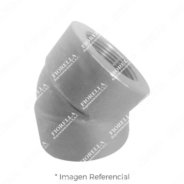 CODO (ELBOW) 45° DE ACERO INOXIDABLE FORJADO ASTM A182 CALIDAD 304 CLASE 3000 EXTREMOS ROSCADOS NPT