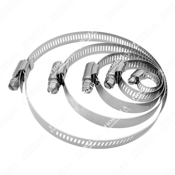 ABRAZADERA LIVIANA PARA MANGUERA CON CINTA TIPO CREMALLERA CON TORNILLO SIN FIN CABEZA HEXAGONAL DE ACERO INOXIDABLE AISI 304
