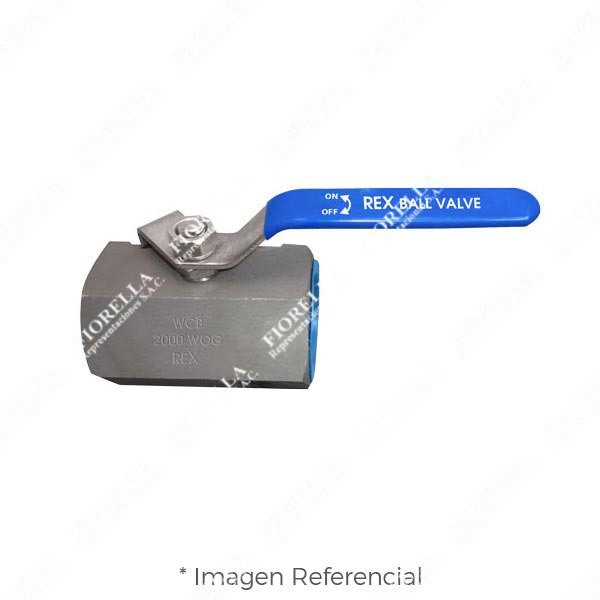VÁLVULA ESFÉRICA O BOLA ACERO AL CARBONO ASTM A216 WCB 1 PIEZA PASO REDUCIDO 2000 WOG (PSIG) ASIENTO POLIFIL ROSCA NPT TIPO INDUSTRIAL REX