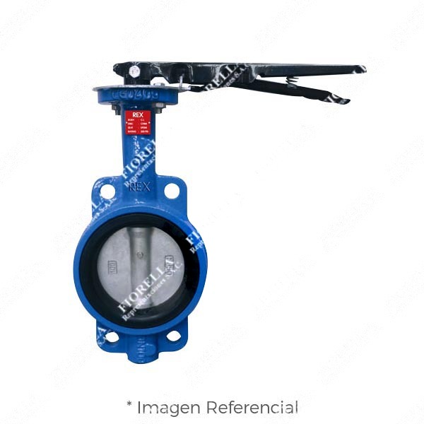 VÁLVULA MARIPOSA WAFER FIERRO FUNDIDO ASTM A126 P/MONTAJE ENTRE BRIDAS ASME B16.5 CLASE 150 DISCO 316 (CF8M) ASIENTO BUNA-N/200 PSI (WOG) CON PLATO DE BASE PARA INSTALAR ACTUADOR ISO5211 Y SISTEMA MANUAL ON/OFF TIPO INDUSTRIAL REX