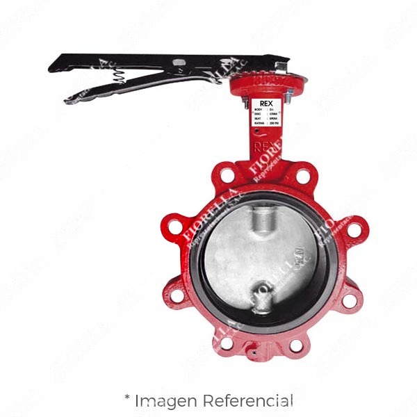 VÁLVULA MARIPOSA LUG FIERRO DUCTIL ASTM A536 P/MONTAJE ENTRE BRIDAS ASME B16.5 CLASE 150 DISCO 316 (CF8M) ASIENTO BUNA-N/200 PSI (WOG) CON PLATO DE BASE PARA INSTALAR ACTUADOR ISO5211 Y SISTEMA MANUAL ON/OFF TIPO INDUSTRIAL REX