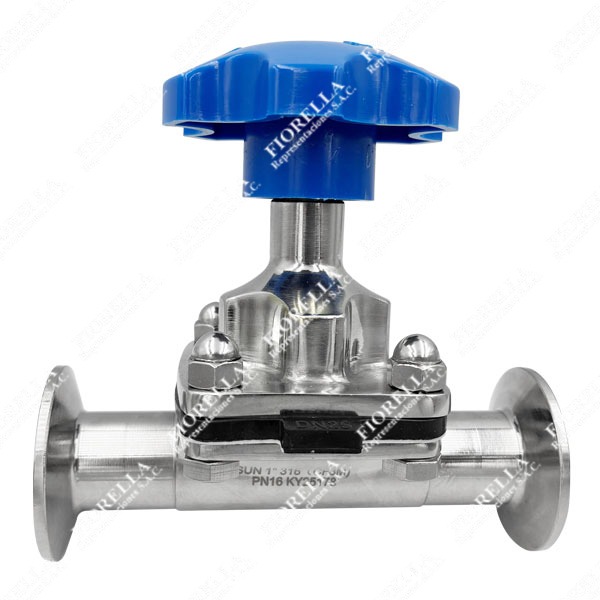 VALVULA D/DIAFRAGMA SS 316(CF8M)/BONETE 304 (DF8) SANITARIO ASTM A270 A/PTFE PN16 -20 ºC A +180 ºC, E/CLAMP 3A, MARCA SUN